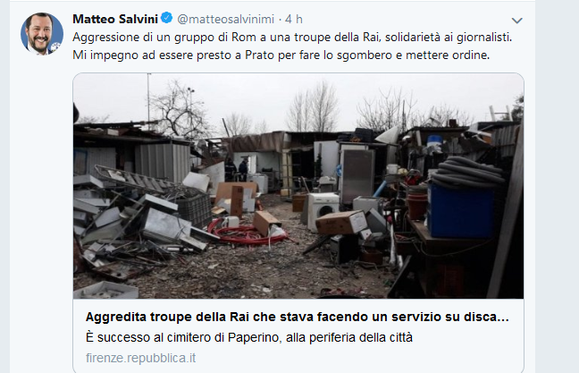 Tweet di Matteo Salvini