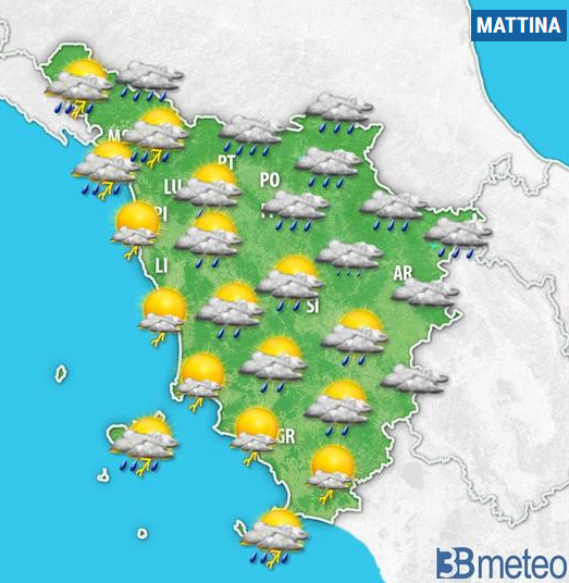 Il tempo di Lunedì 15 luglio 2019 in Toscana