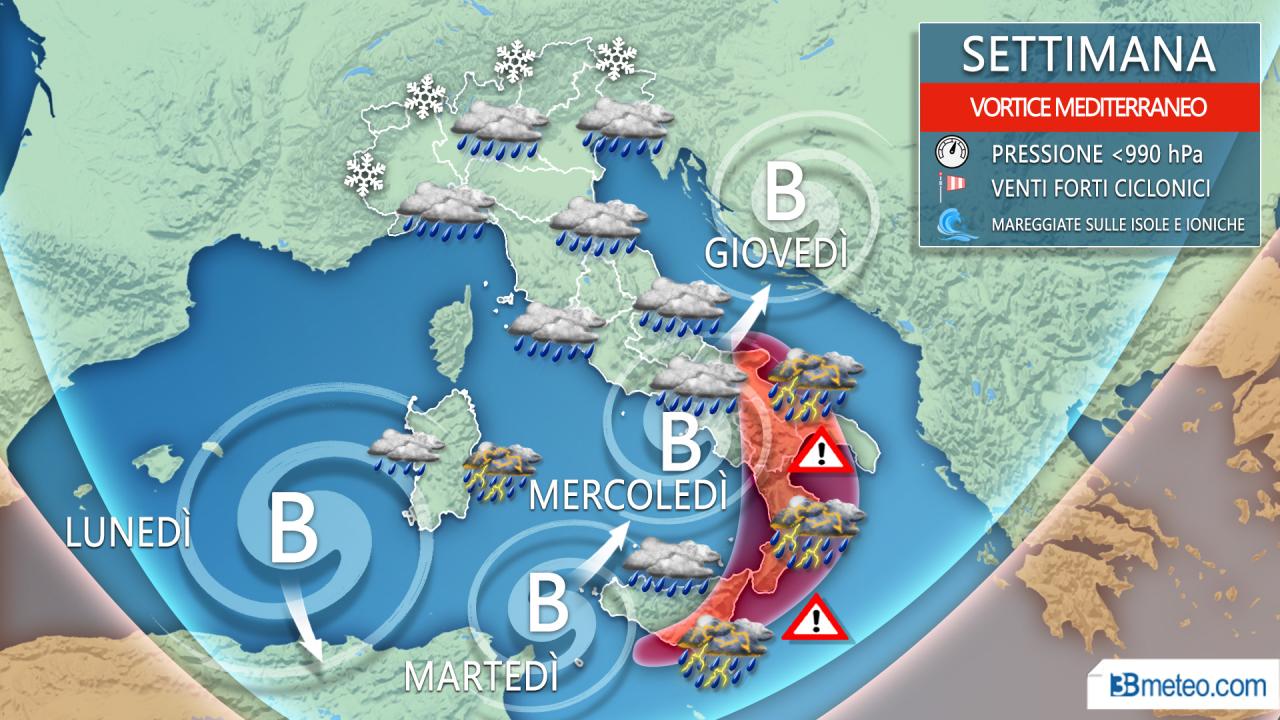 Ciclone in arrivo: porterà 7 giorni di maltempo