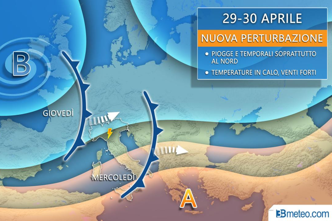 Meteo 29 e 30 aprile con nuova perturbazione e alta pressione pronta a rientrare sull'Italia