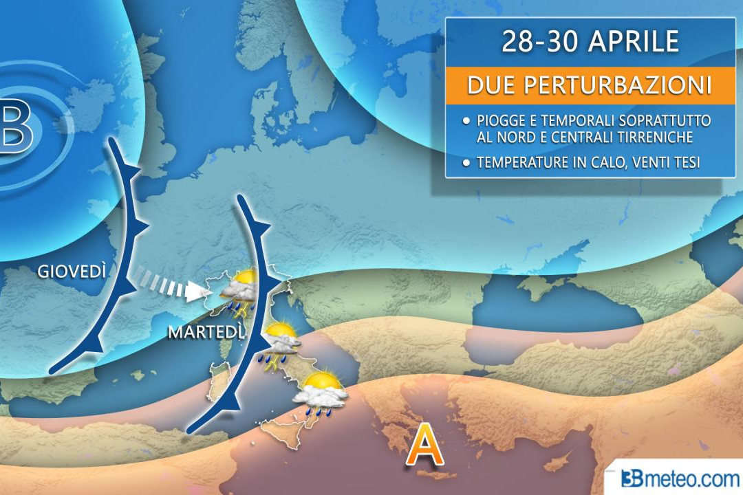 Meteo, arrivano acquazzoni e temporali. Sole e caldo dal 1° maggio