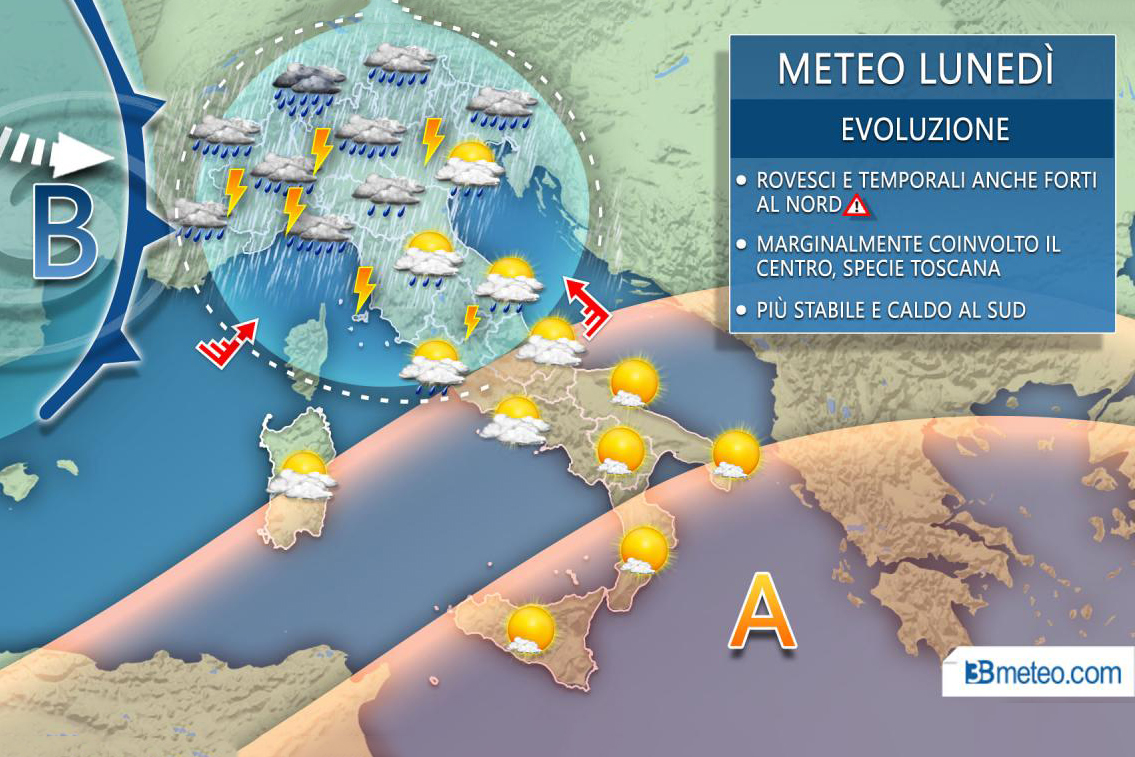 meteo temporali lunedi
