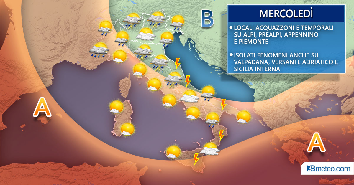 Meteo Italia mercoledì 15 luglio