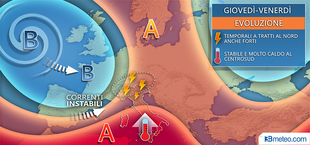 Caldo e afa ma rischio forti temporali al nord