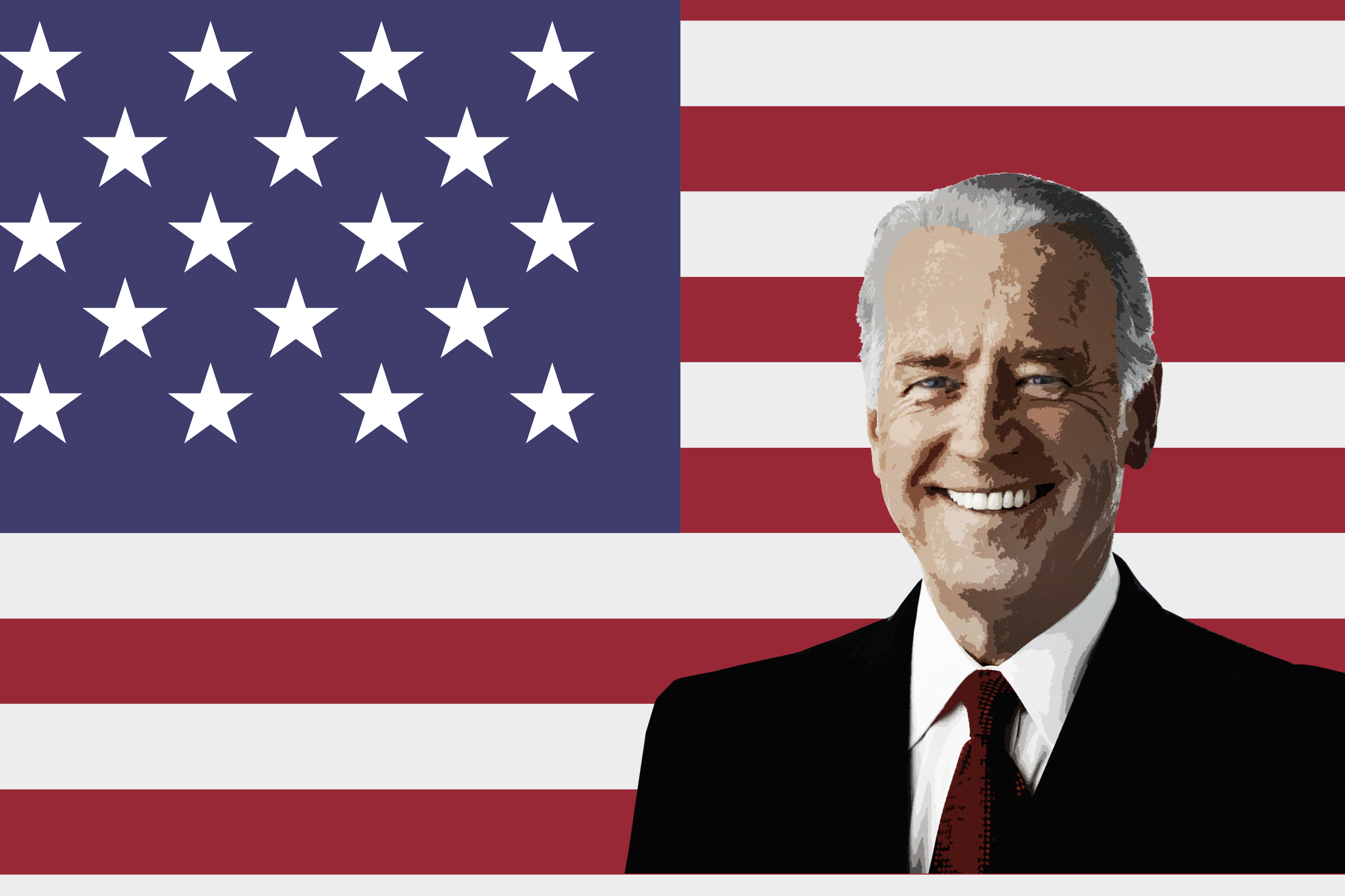 Joe Biden e sullo sfondo la bandiera americana