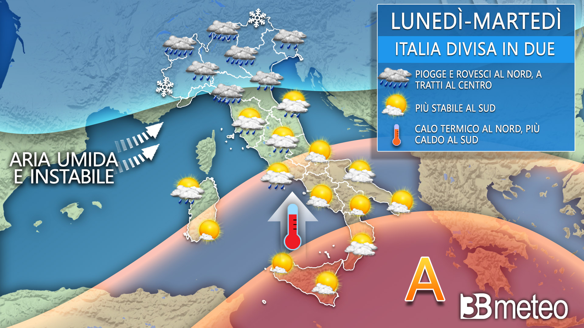 lunedì martedì meteo italia