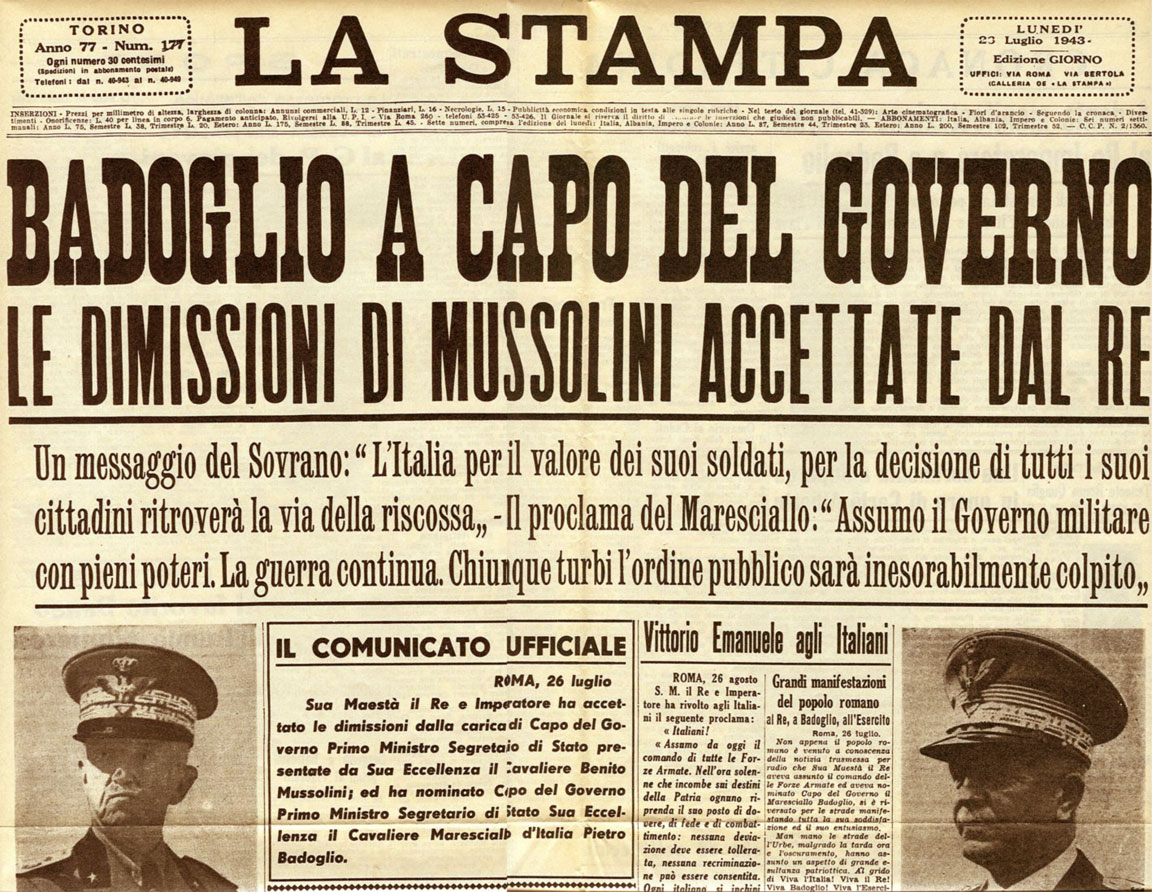 badoglio capo del governo la stampa 23 luglio 1943