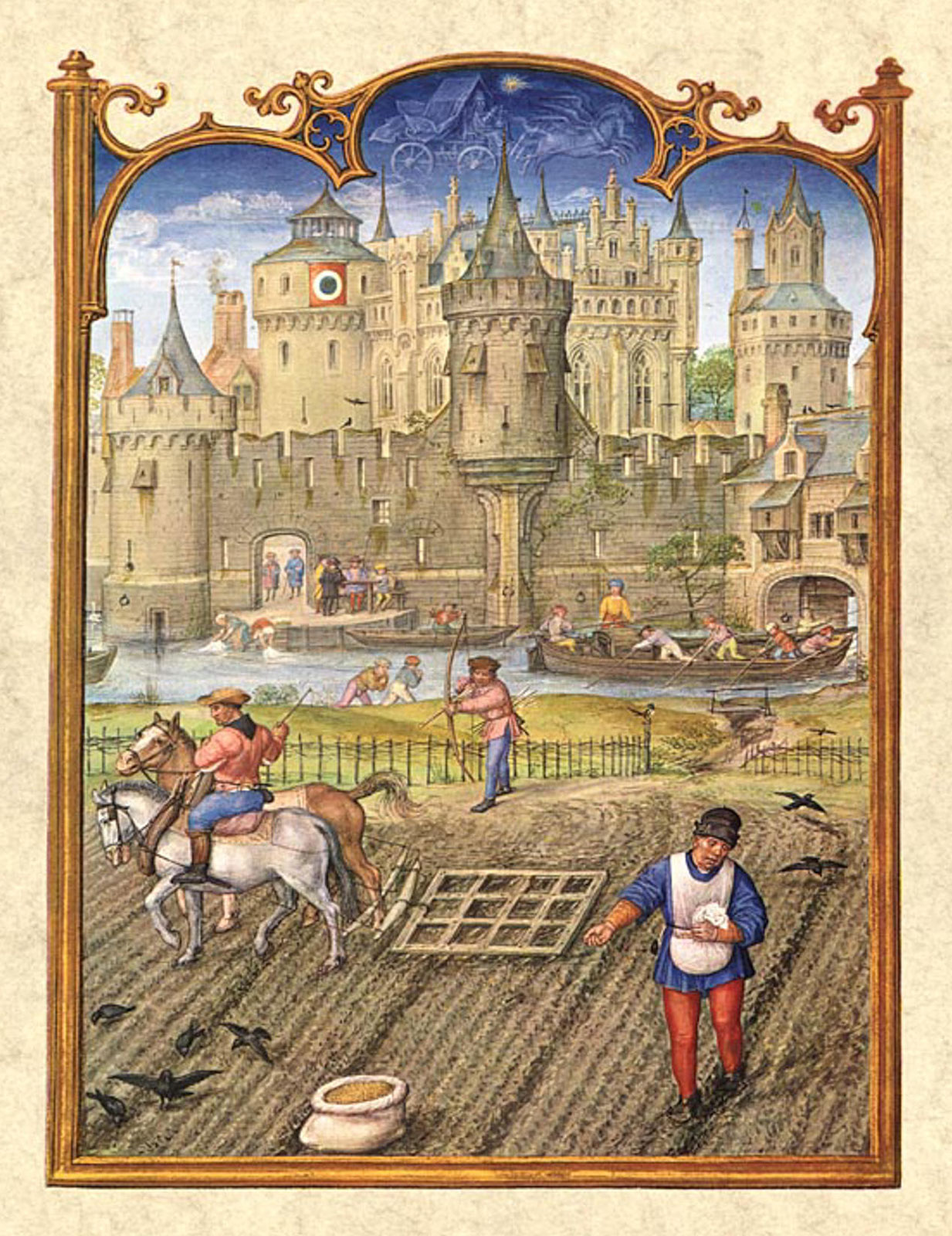 peasants work gates town painting breviarium grimani