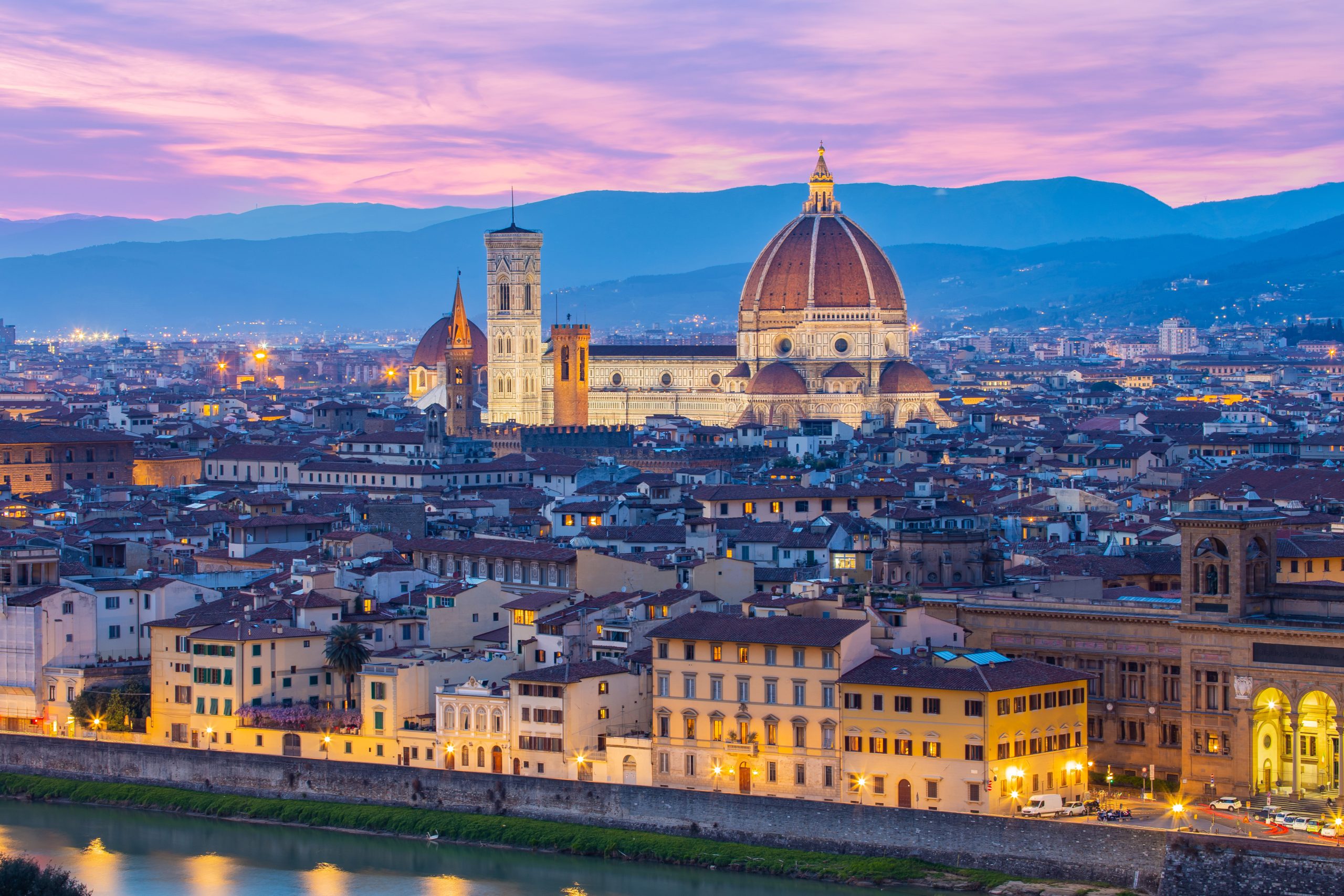 florence cathedral at night in florence, italy