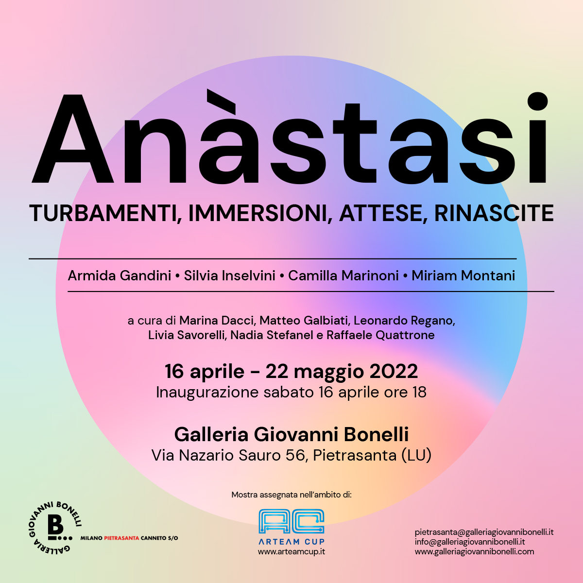 ANASTASI: quattro artiste nel segno della rinascita | Galleria Giovanni Bonelli, Pietrasanta (LU) | 16 aprile – 22 maggio 2022