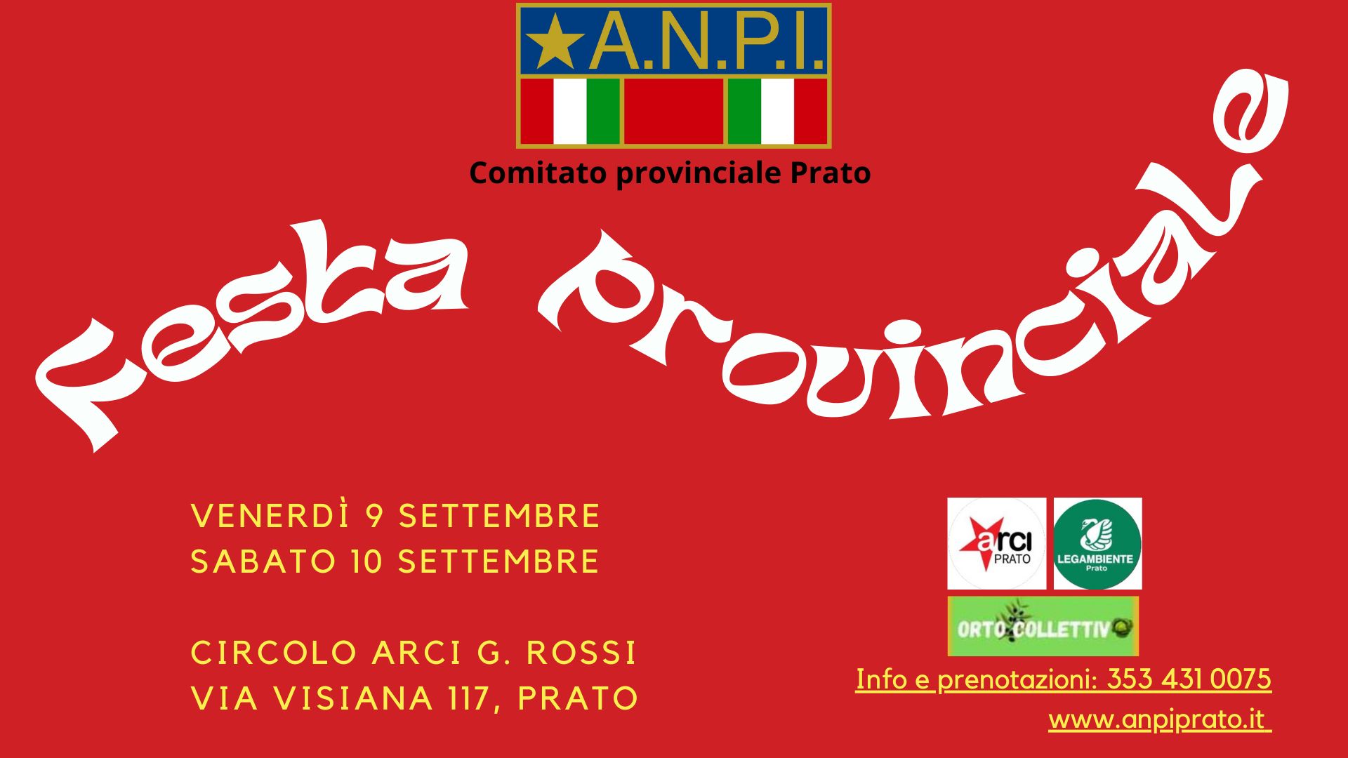 ANPI IN FESTA: 9-10 settembre la festa provinciale dell’ANPI di Prato riprende dopo due anni di fermo