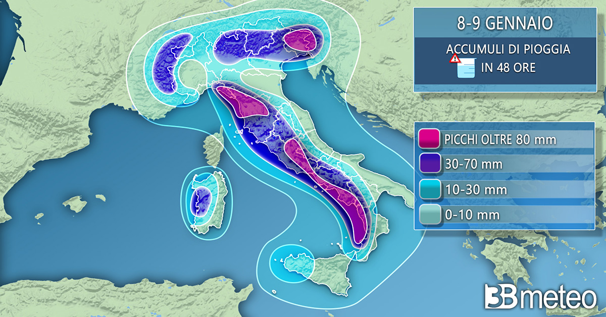 1200 accumuli pioggia 8 9 gennaio