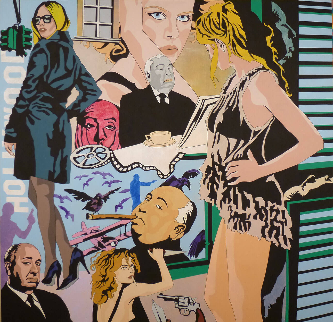 i pensieri di hitchcock 2012 tecnica mista su tavola 100x100 cm