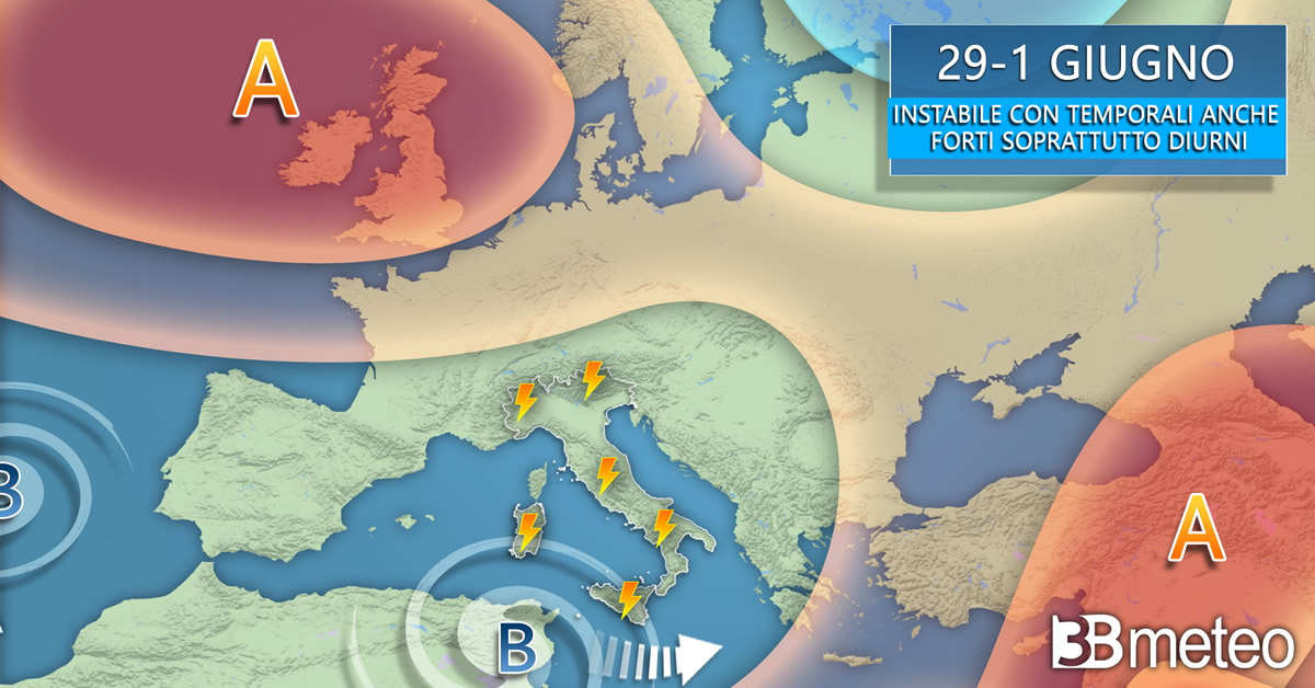  3BMETEO.COM: “Italia senza l’anticiclone e l’estate non decolla. Altri temporali fino al ponte del 2 giugno”