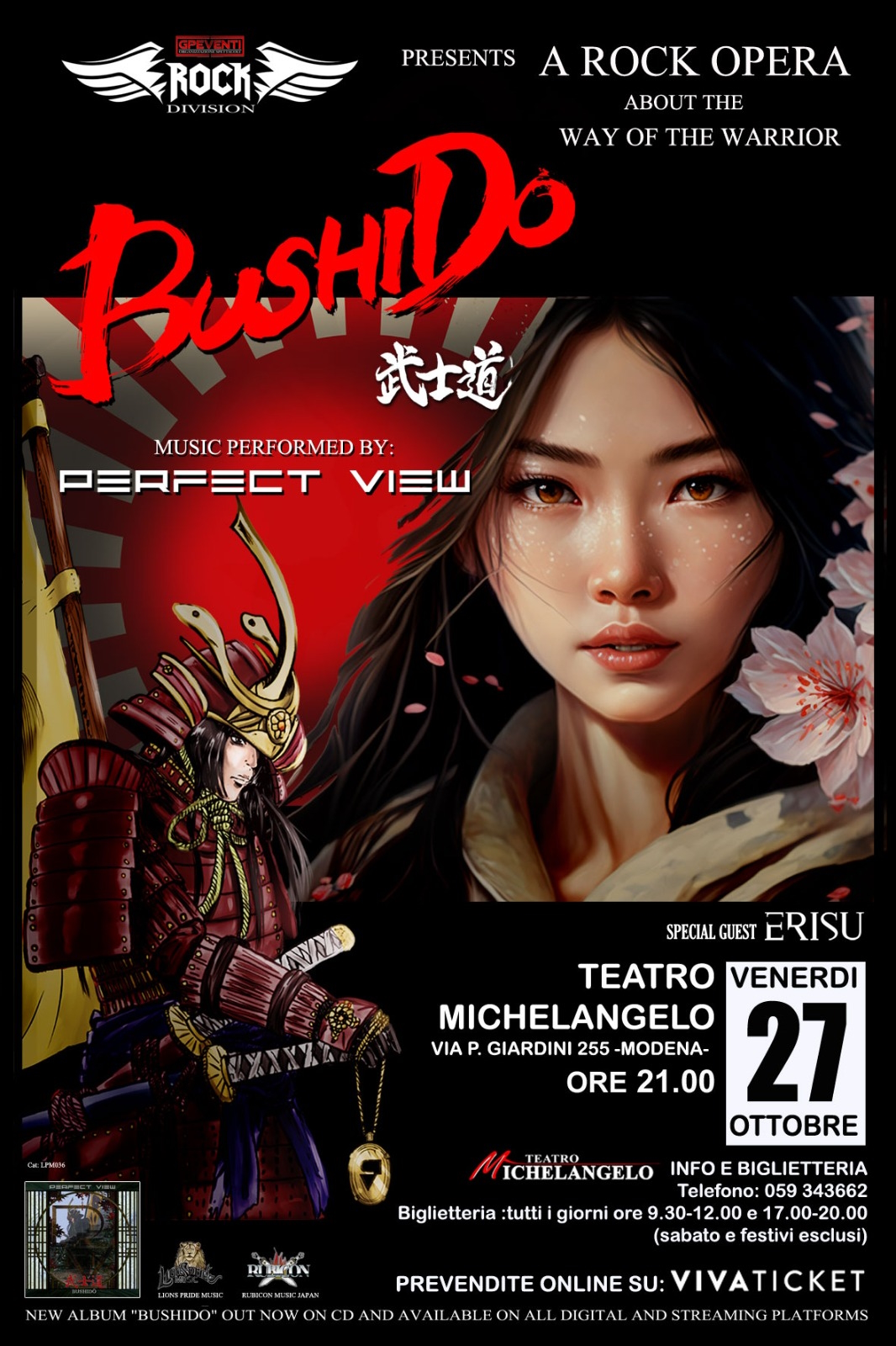 <strong> Perfect View: venerdì 27 ottobre al Teatro Michelangelo di Modena andrà in scena la rock opera teatrale “Bushido”</strong>