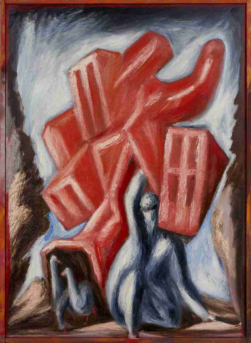 roberto barni, cariatide, 1986, acciaio su tela, 127 x 91 cm