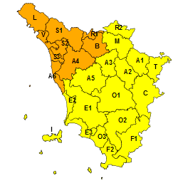 Piogge e rischio idraulico-idrogeologico, codice arancione su Toscana nord-ovest