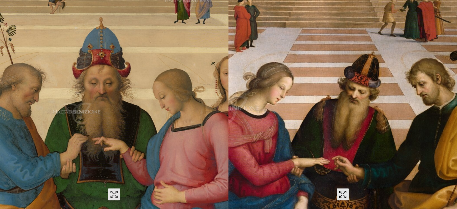 Perugino e Raffaello Sposalizi a confronto