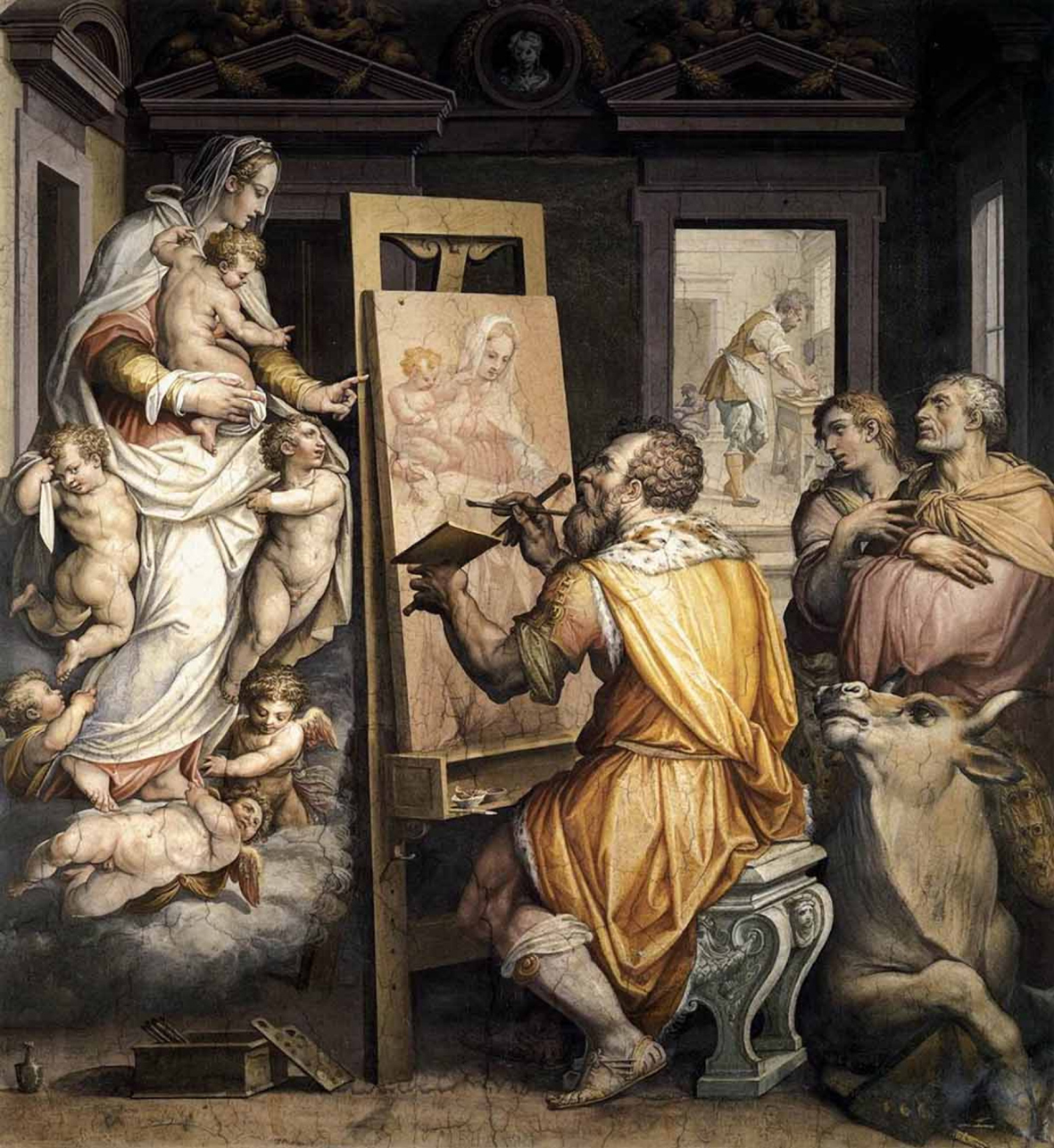 giorgio vasari autoritratto in veste di san luca che dipinge la vergine cappella di san luca basilica della ss. annunziata bassa