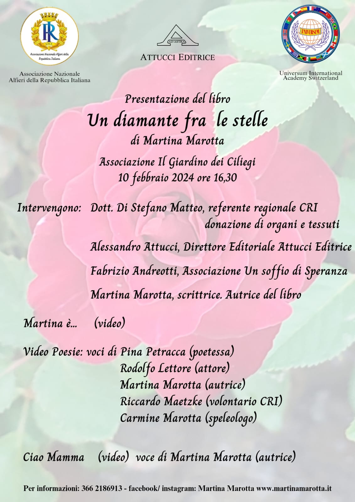 Martina Marotta a Firenze il 10 febbraio, al “Giardino dei Ciliegi”, con il suo libro UN DIAMANTE FRA LE STELLE